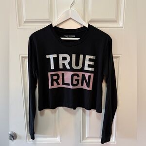 True Religion Cropped Long Sleeve Logo Tee | Size M
